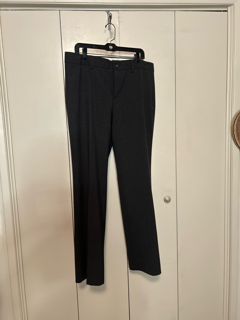 Banana Republic Logan Fit Charcoal Trousers with Black Pinstripes